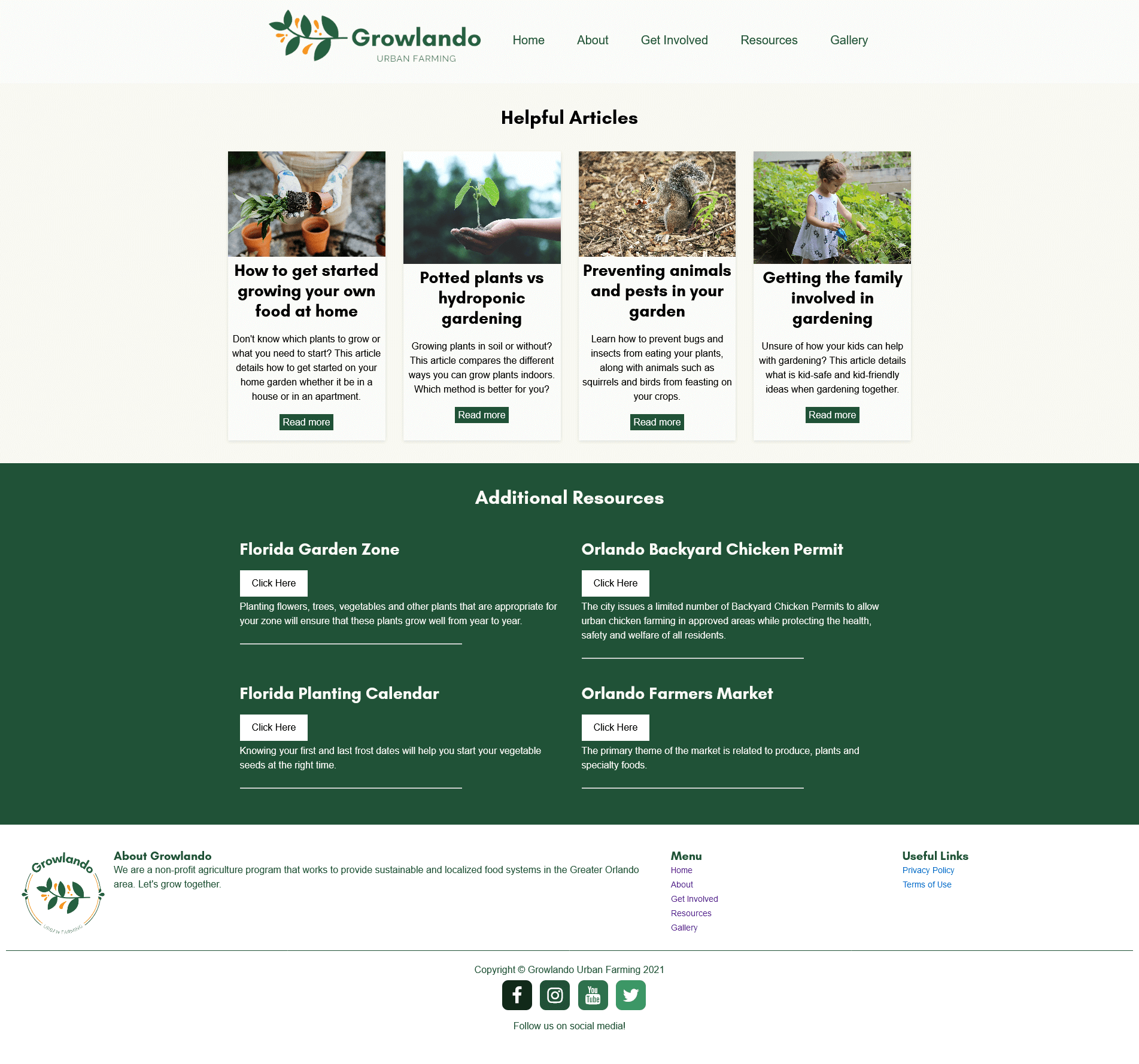 Growlando screenshot of the resources page